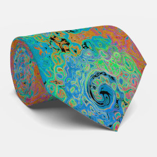 Watercolor Blue Groovy Abstract Retro Liquid Swirl Tie