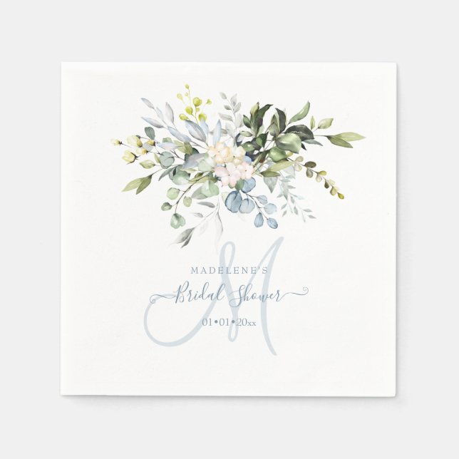 Watercolor Blue Gum Eucalyptus Bridal Shower Napkin (Front)