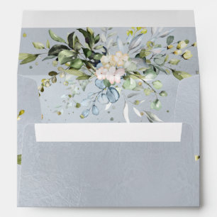Watercolor Blue Gum Eucalyptus, Dusty Blue Envelope