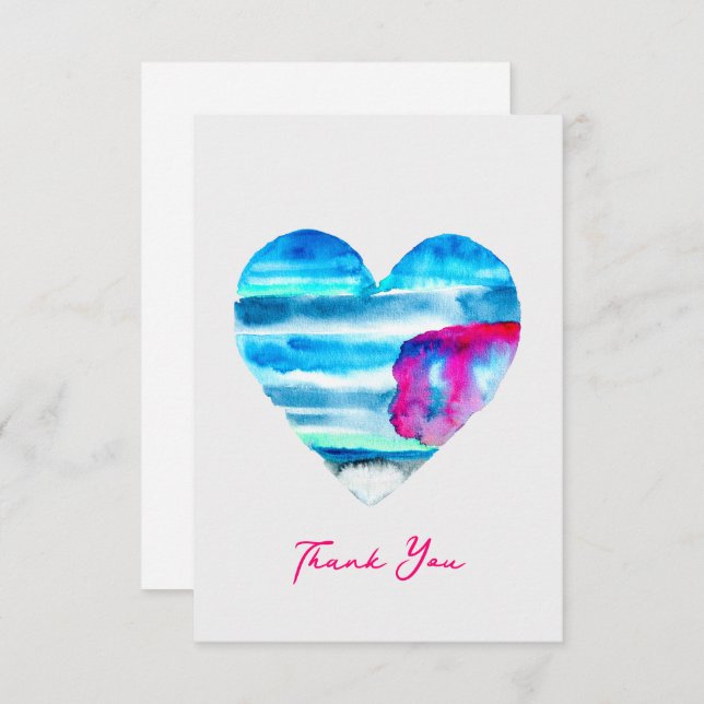 Watercolor blue heart cute heart card (Front/Back)