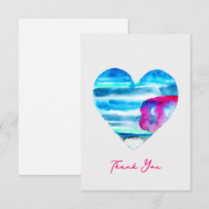 Watercolor blue heart cute heart card