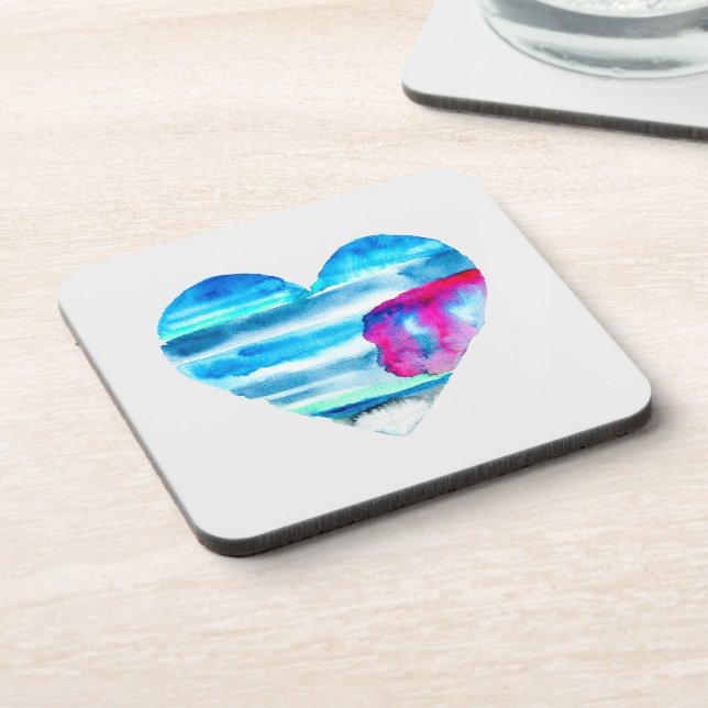 Watercolor blue heart cute heart coaster (Left Side)