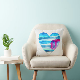 Watercolor blue heart cute heart cushion