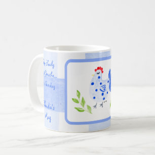 Watercolor Blue Hen Check SUNDAY Personalise Coffee Mug