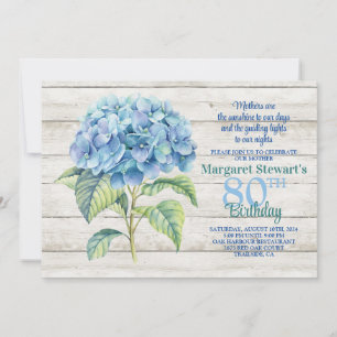 Watercolor Blue Hydrangea 80th Birthday Invitation