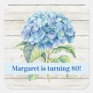 Watercolor Blue Hydrangea 80th Birthday Square Sticker