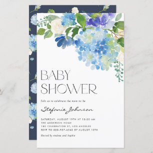 Watercolor Blue Hydrangea Baby Shower Invitation