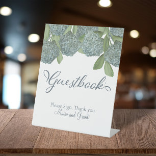 Watercolor Blue Hydrangea Bouquet Guestbook Sign