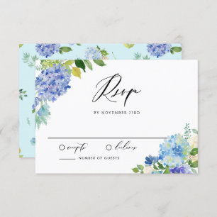 Watercolor Blue Hydrangea Bouquet Wedding RSVP Card