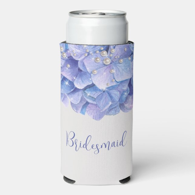 Watercolor Blue Hydrangea Bridal Party   Seltzer Can Cooler (Seltzer Back)