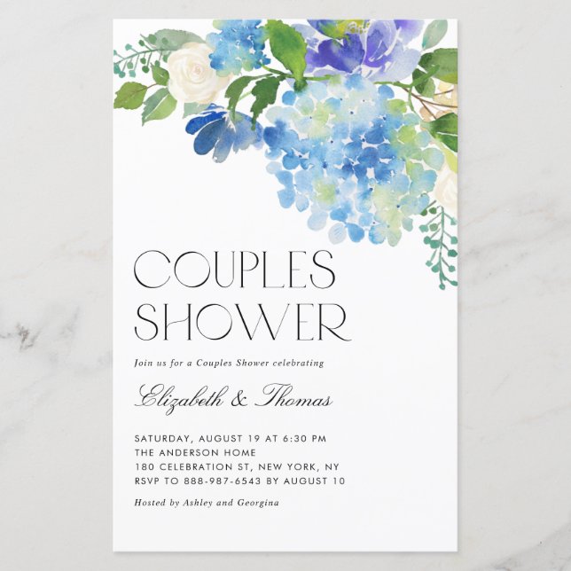 Watercolor Blue Hydrangea Couples Shower (Front)