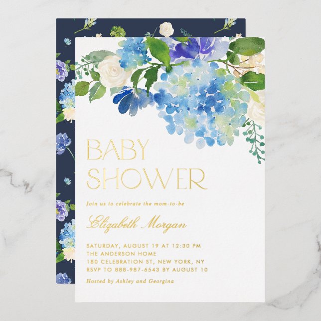 Watercolor Blue Hydrangea Floral Baby Shower (Front/Back)