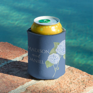 Watercolor Blue Hydrangea Floral Can Cooler