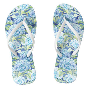 Watercolor Blue Hydrangea Flowers Thongs
