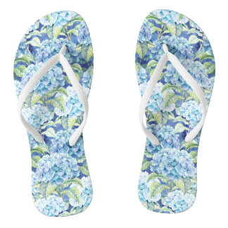 Watercolor Blue Hydrangea Flowers Thongs
