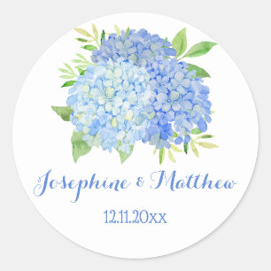 Watercolor Blue Hydrangea Flowers Wedding Classic Round Sticker