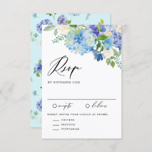 Watercolor Blue Hydrangea Flowers Wedding RSVP Card