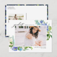 Watercolor Blue Hydrangea Frame Photo Graduation