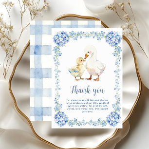 Watercolor Blue Hydrangea Goose Baby Shower Thank You Card