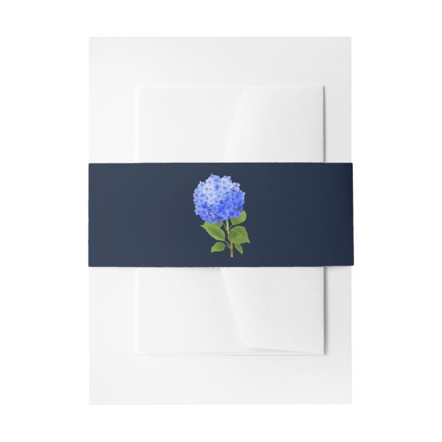 Watercolor Blue Hydrangea on blue Invitation Belly Band (Front Example)