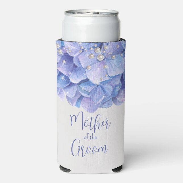 Watercolor Blue Hydrangea Pearl Seltzer Can Cooler (Seltzer Back)