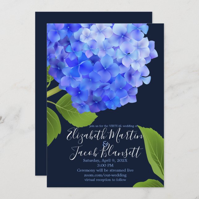 Watercolor Blue Hydrangea Virtual Wedding Invitation (Front/Back)