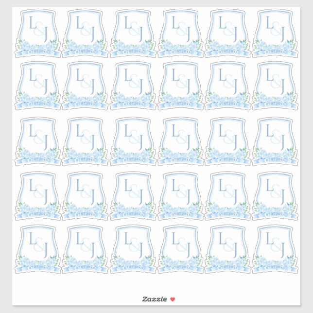 Watercolor Blue Hydrangea Wedding Monogram (Sheet)