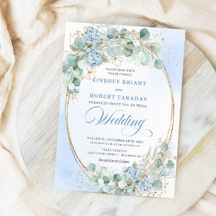 Watercolor Blue Hydrangea Wheat Wedding Invitation