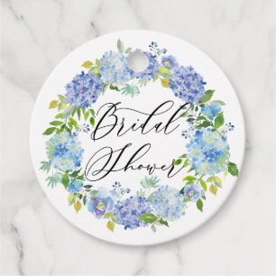 Watercolor Blue Hydrangea Wreath Bridal Shower Favour Tags
