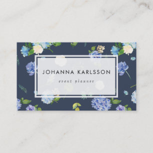 Watercolor Blue Hydrangeas and Peonies Business Card