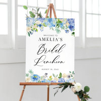 Watercolor Blue Hydrangeas Bridal Luncheon Welcome