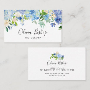 Watercolor Blue Hydrangeas Floral Business Card