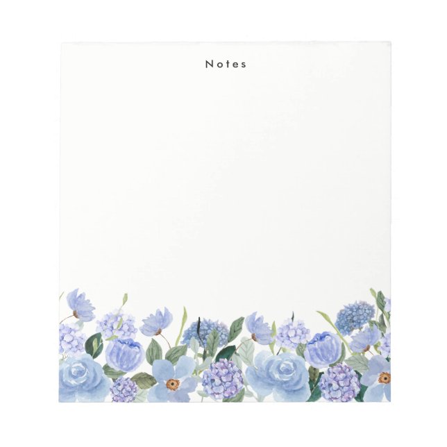 Watercolor Blue Hydrangeas Personalised Notepad (Front)