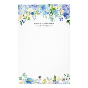 Watercolor Blue Hydrangeas Personalized Stationery
