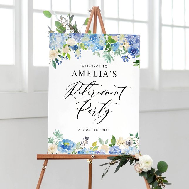 Watercolor Blue Hydrangeas Retirement Welcome Sign (Creator Uploaded)