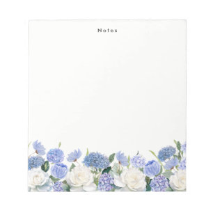 Watercolor Blue Hydrangeas White Rose Personalised Notepad