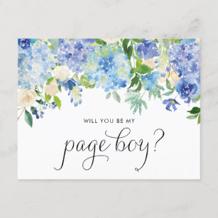 Watercolor Blue Hydrangeas Will You Be My Page Boy Invitation