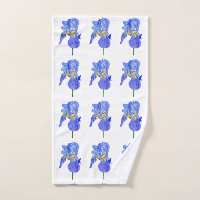 Watercolor Blue Iris Flower Hand Towel (Hand Towel)