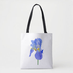 Watercolor Blue Iris Flower Tote Bag