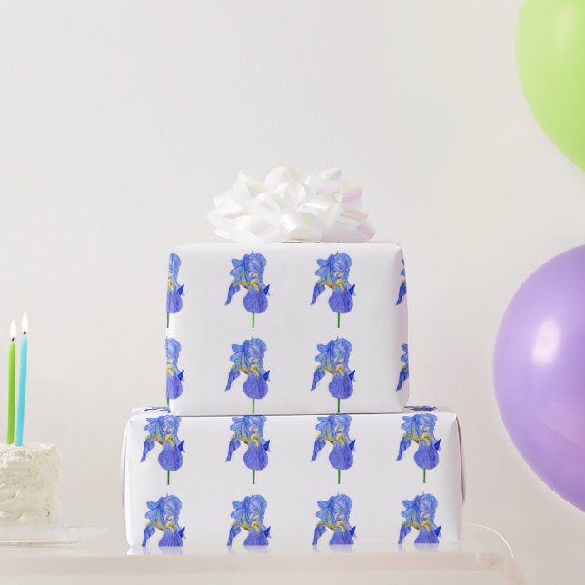 Watercolor Blue Iris Flower Wrapping Paper (Party Gifts)