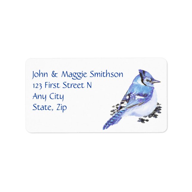 Watercolor Blue Jay Bird Custom Address Label (Front)