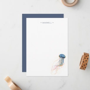 Watercolor Blue Jelly Fish Stationery Note Card