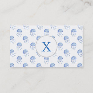 watercolor blue jellyfish beach design business card