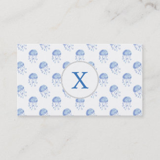 watercolor blue jellyfish beach design business card