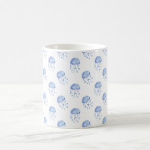 watercolor blue jellyfish beach design coffee mug