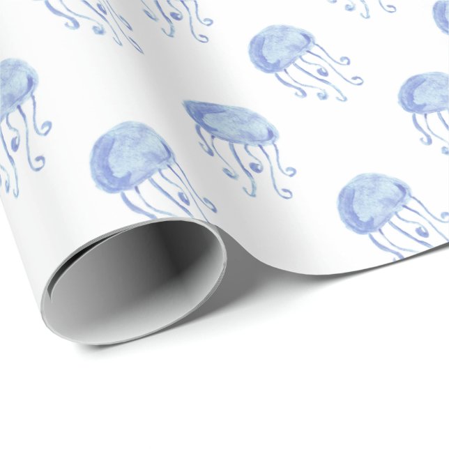 watercolor blue jellyfish beach design wrapping paper (Roll Corner)