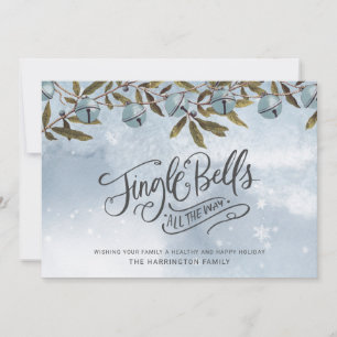 Watercolor Blue Jingle Bells Snowflakes Holiday 