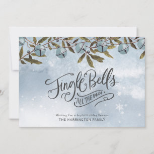 Watercolor Blue Jingle Bells Snowflakes Holiday  Card