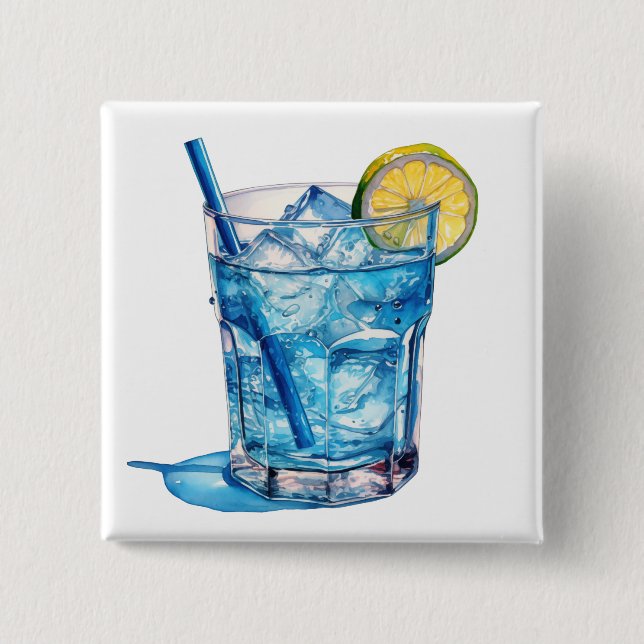 Watercolor Blue Lagoon Cocktail Drink 15 Cm Square Badge (Front)