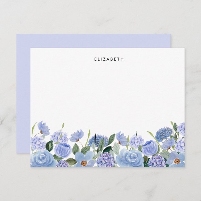 Watercolor Blue Lilac Hydrangeas Personalised Card (Front/Back)